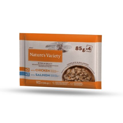 NATURE'S VARIETY WET CAT PEDAÇOS ENVOLVIDOS EM MOLHO COM SALMÃO E FRANGO WEPET