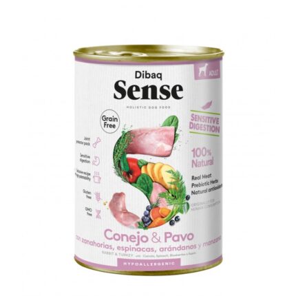 Dibaq Sense DOG Grain Free CONEJO & PAVO NUEVO 380gr wepet cão