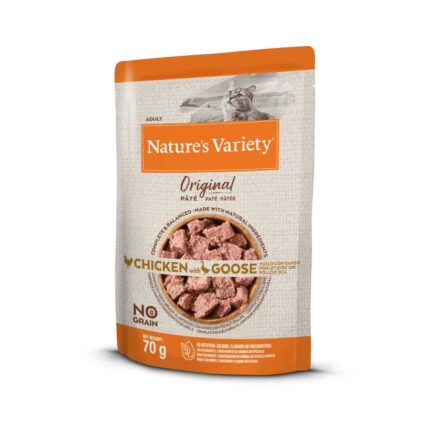 nature's variety cat wet original no grain frango e ganso paté 70gr