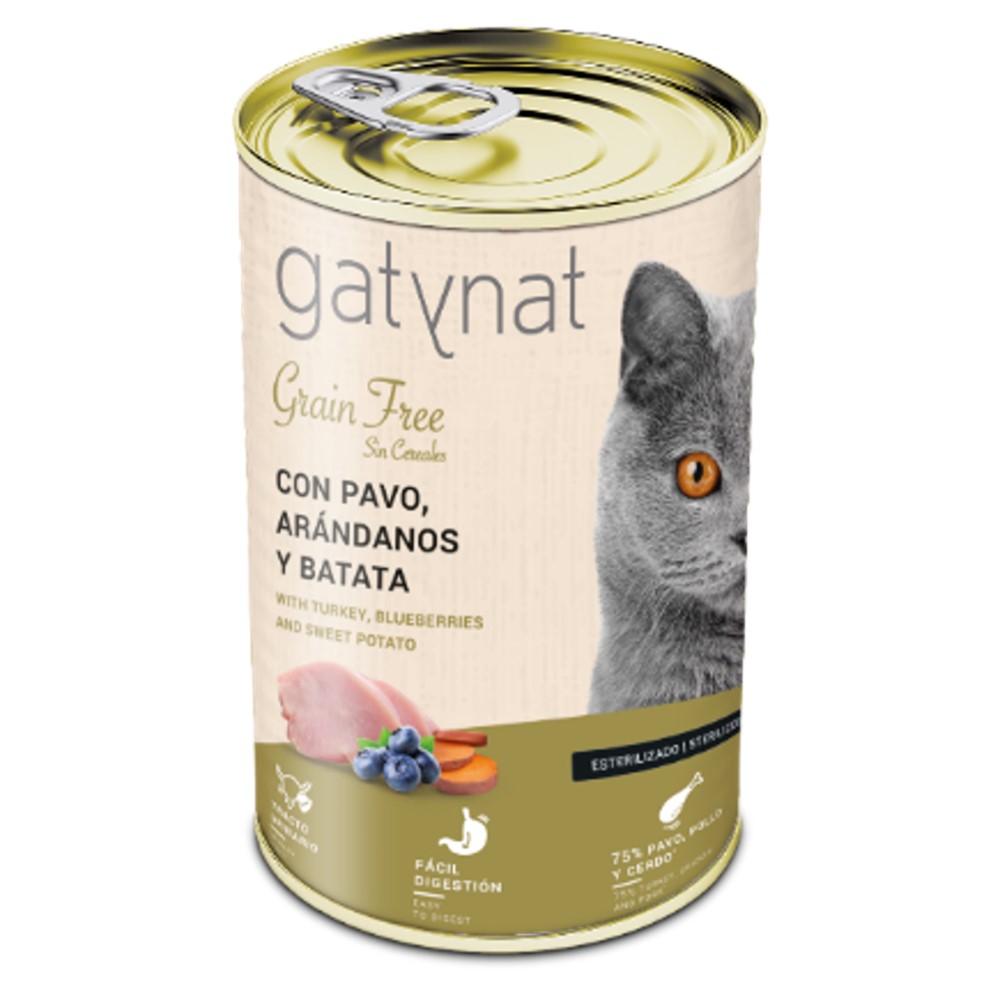 gatynat-esterilizados-pavo-arandanos-batata-perrygaty Gatynat Esterilizado sem grãos com peru, mirtilos e batata doce 400g wepet gato