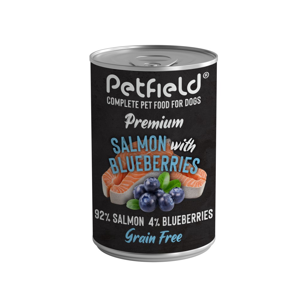 wetfood-petfield-salmon-blueberries-400g-mockup Petfield Wetfood Dog Salmon & Blueberries 400gr wepet cão