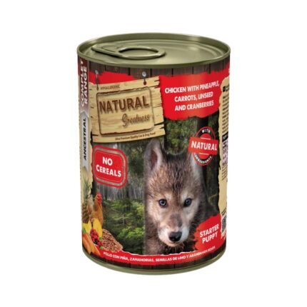 Natural Greatness Puppy- Frango com Cenouras, Abacaxi, Sementes de Linhaça e Mirtilos Vermelhos 400gr
