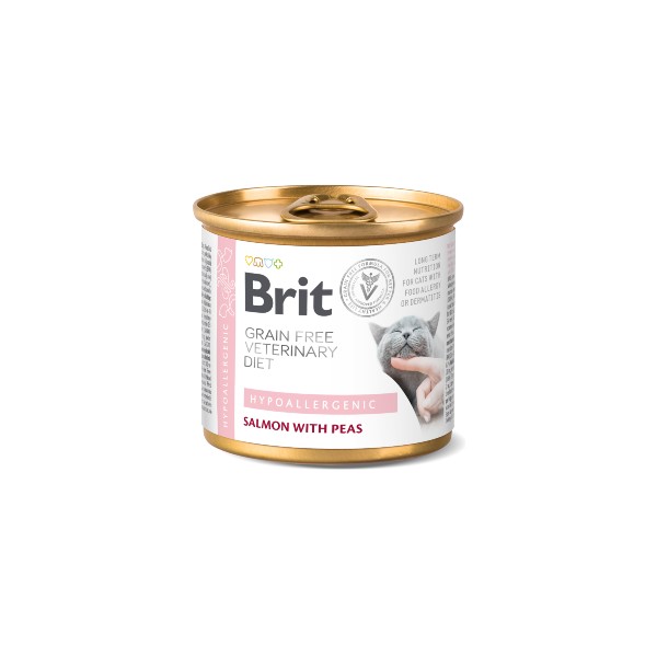 Brit Vet Diet Cat Hypoallergenic Grain-Free Salmon with Pea 200gr - Image 1